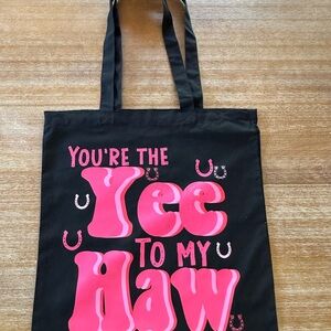 Black Tote Bag with Pink Print